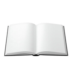 Open blank white book with textured pages isolated on transparent background