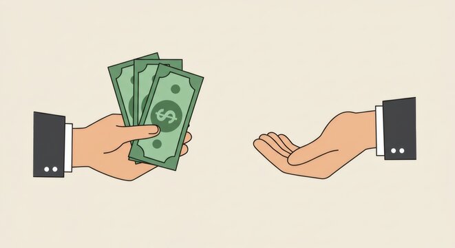 Cash Transfer Hand giving dollars to another hand for Payment Concept.