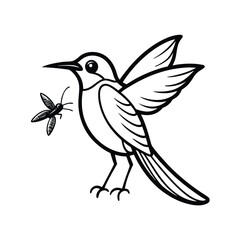 Elegant ultra fine line illustration of a bee eater bird holding an insect in its beak