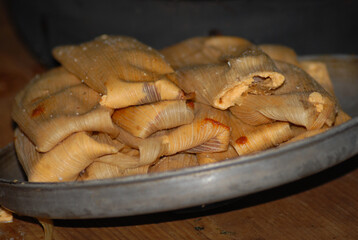 Spicy chicken tamales, traditional Mexican cuisine