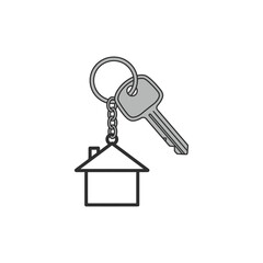 Key with House Keychain Simple Line Art Illustration for Real Estate
