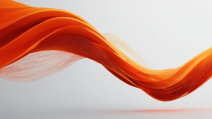 Abstract orange ribbons on a white background create a dynamic wave. Ideal for backgrounds, graphics, or conveying motion, energy, and fluidity.
