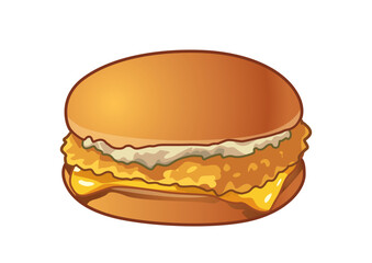 Crispy chicken sandwich with melted cheese and creamy sauce nestled in a soft bun ready for enjoyment. Food concept