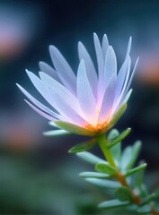 Soft, pale lavender flower, vibrant center,  subtle green leaves