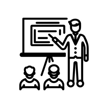 teacher presenting to students, black and white clip art preview