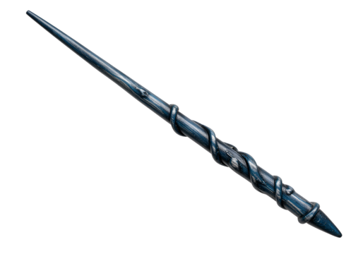 Close-up of a metallic spear with intricate design and pointed tip against a black background