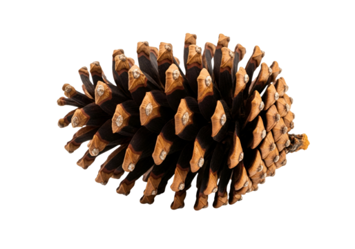 Close-up of a pine cone with detailed scales isolated on black background