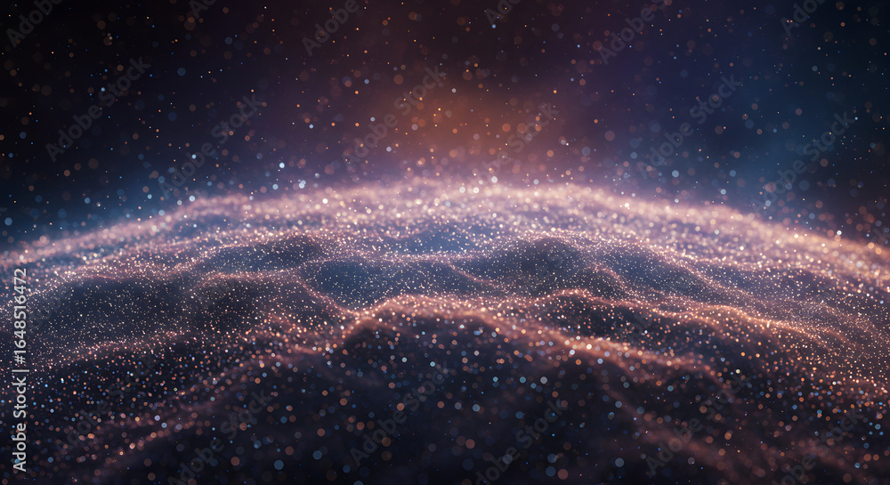 Fototapete abstract shimmering landscape with glittering particles and bokeh creating a sense of depth and wond