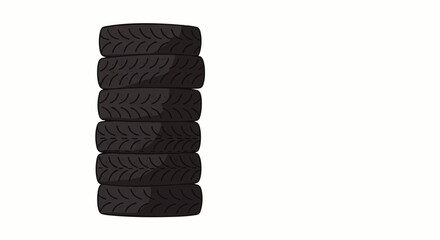 A vertical stack of six black cartoon tires with varied tread patterns.