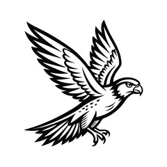 Fototapeta premium Elegant line art depicting a majestic falcon in mid flight with talons extended in a dynamic pose