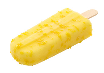 Close-up of a refreshing yellow pineapple flavored popsicle on black background