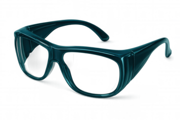 Studio shot of teal safety glasses, isolated on a transparent background, perfect for workplace safety and eye protection visuals
