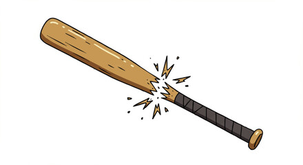 Broken Wooden Baseball Bat Cartoon Illustration with Splintered Wood and Black Handle
