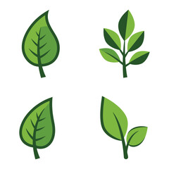 Four Green Leaf Vector Illustrations Representing Nature Growth and Environmental Concepts