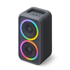 Obraz premium Sleek and Modern 3D Isometric Illustration of a Wireless Portable Speaker Featuring Vibrant RGB LED Lighting, a Contemporary Audio Device for Music Playback and Entertainment.
