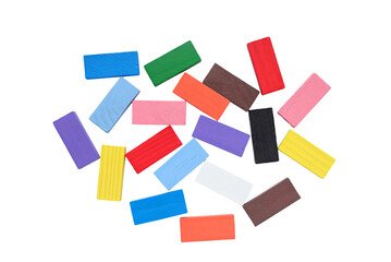 Wooden geometric shapes. Puzzle game education on white background with clipping path from above.