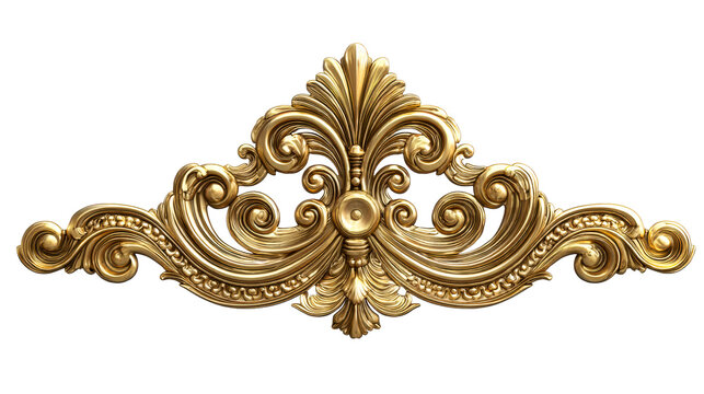 Intricate golden baroque decorative element with ornate scrolls and floral motifs, cut out transparent - Powered by Adobe