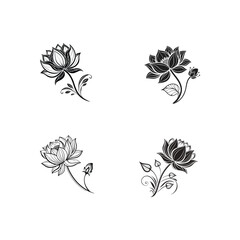 Vector black lotus icon set, Adobe Illustrator Artwork