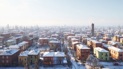Obraz premium Winter s quiet charm blankets a pastel town under gentle sunlight with on transparent background
