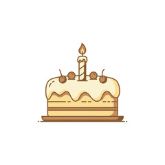Delicious Birthday Cake with Candle and Cherries Illustration on White Background