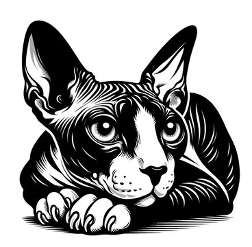 Sphynx cat black and white cat vector image svg png