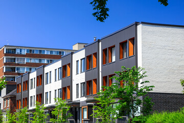Modern town homes, Condominiums and apartments street view in Toronto city, Concept of affordable housing.