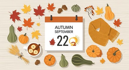 Autumn Equinox Celebration: A Vibrant Flat Lay Composition of Seasonal Elements