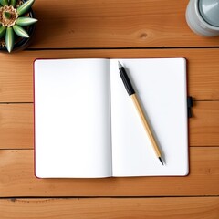Blank white notepad with pens on wooden table book mockup blank template isolated book professional presentation blank empty  creative composition versatile use  professional lighting exper