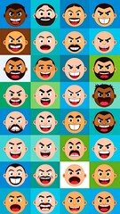 Grid of diverse cartoon male faces displaying various expressions