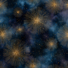 Fototapeta premium concentric starburst pattern with metallic gold and watercolor galaxy background