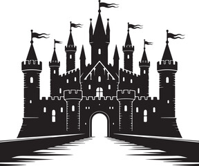 Obraz premium Majestic castle silhouette with flags on towers