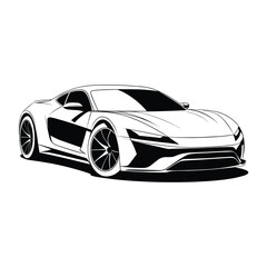 Fototapeta premium Sleek Black and White Sports Car Illustration: Modern, Powerful, and Stylish Design.