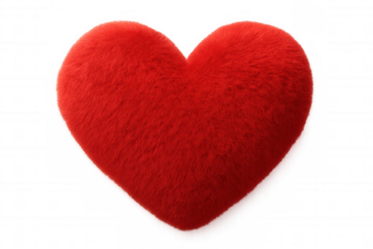 Plush red heart representing romantic emotions, glowing with passion against transparent backdrop, ideal for love-themed designs and valentine's imagery