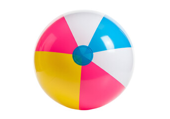 Obraz premium Colorful beach ball with pink yellow blue and white sections on a black background