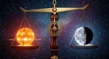Balancing celestial bodies: a conceptual image of the sun and moon on scales