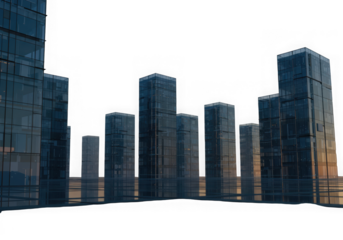 Futuristic cityscape with tall buildings isolated on transparent background