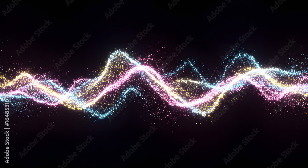 Fototapete abstract waves of light: a luminous display of particles with dynamic flowing trails and shimmering 