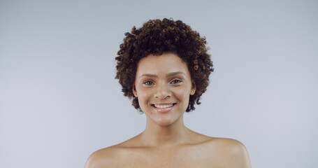 Beauty, portrait and skincare with woman in studio for natural cosmetics or organic dermatology....