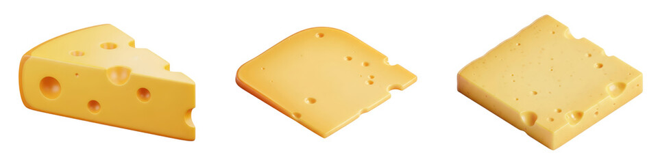 Three pieces of cheese isolated on transparent background