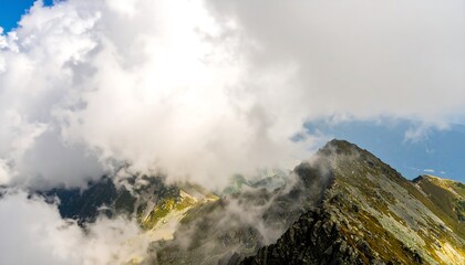 Dramatic sky with fluffy clouds