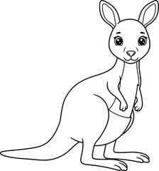 Cute Cartoon Kangaroo Outline Illustration for Coloring Book on transparent background