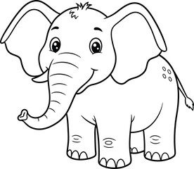 Cute Cartoon Elephant Outline Illustration for Coloring Book on transparent background