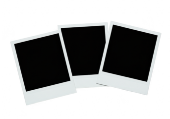 Three blank polaroid photo frames isolated on transparent background