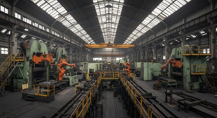 Fototapeta premium Industrial Factory Interior Mockup with Advanced Machinery for Manufacturing Processes