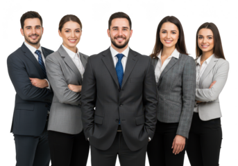 Business team of five professionals isolated on transparent background