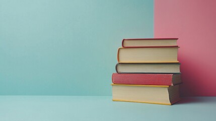 Colorful Book Stack on Pastel Background – Education and Learning Concept