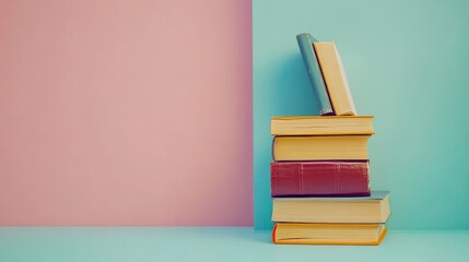 Colorful Book Stack on Pastel Background – Education and Learning Concept