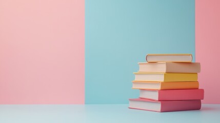 Colorful Book Stack on Pastel Background – Education and Learning Concept