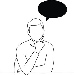 Line Art Illustration of Thinking Man with Speech Bubble on Transparent Background