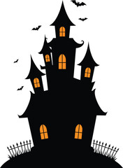Spooky Halloween Haunted House Silhouette on transparent background